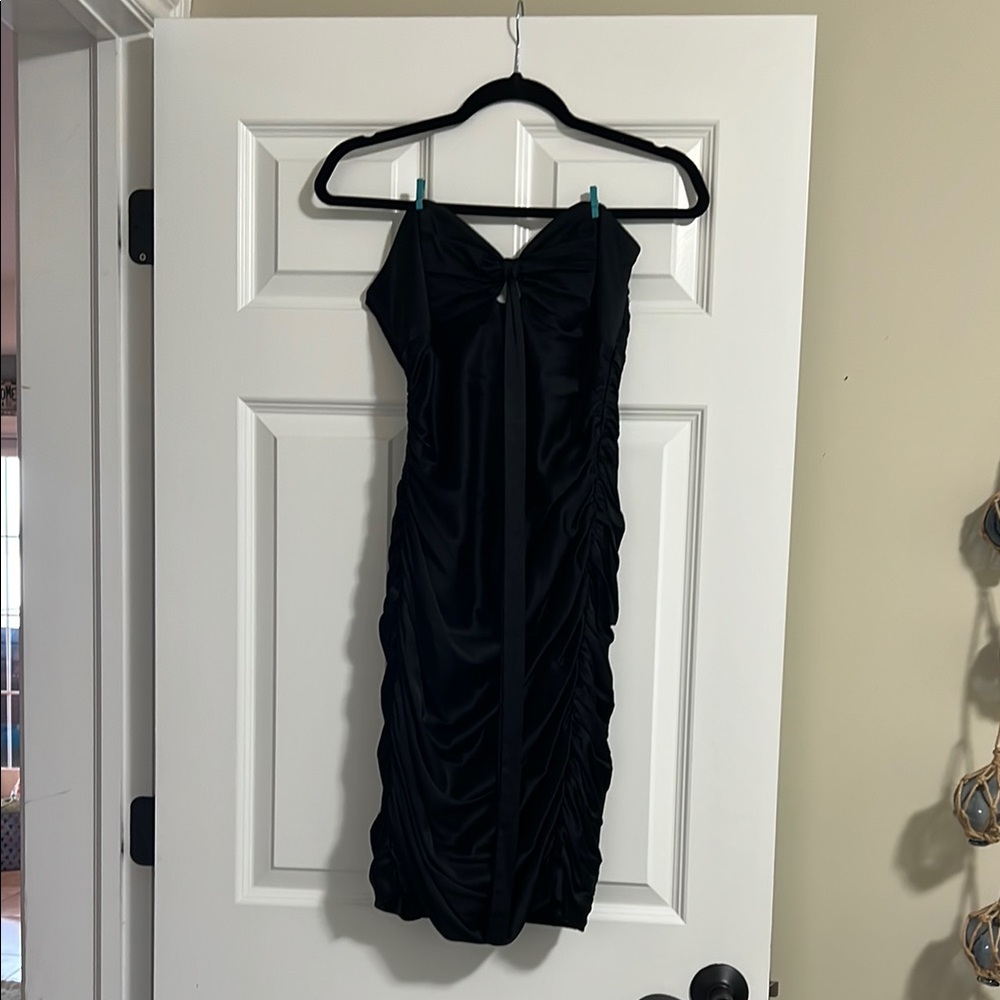 Betsey Johnson Black Ruched Slip Dress